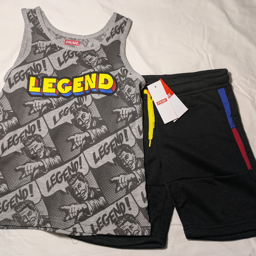 Kids Graphic Legend Tank Top and Shorts Set - Gray and Black
